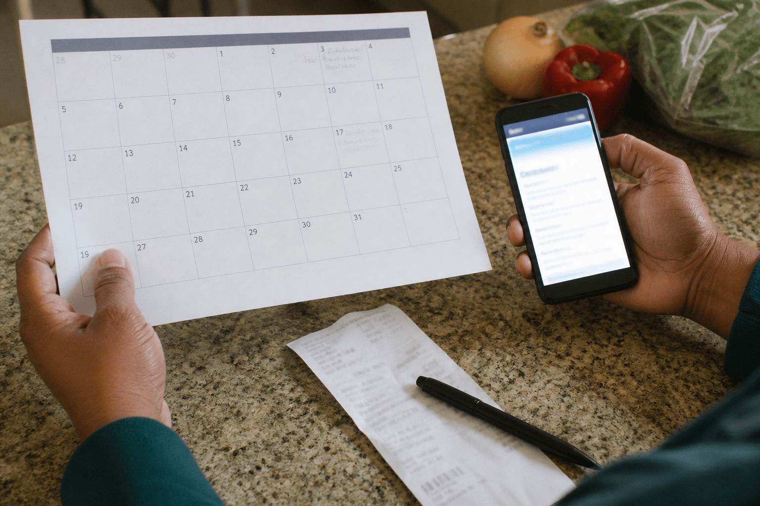 Checking August 2026 SNAP payment dates on a calendar and phone