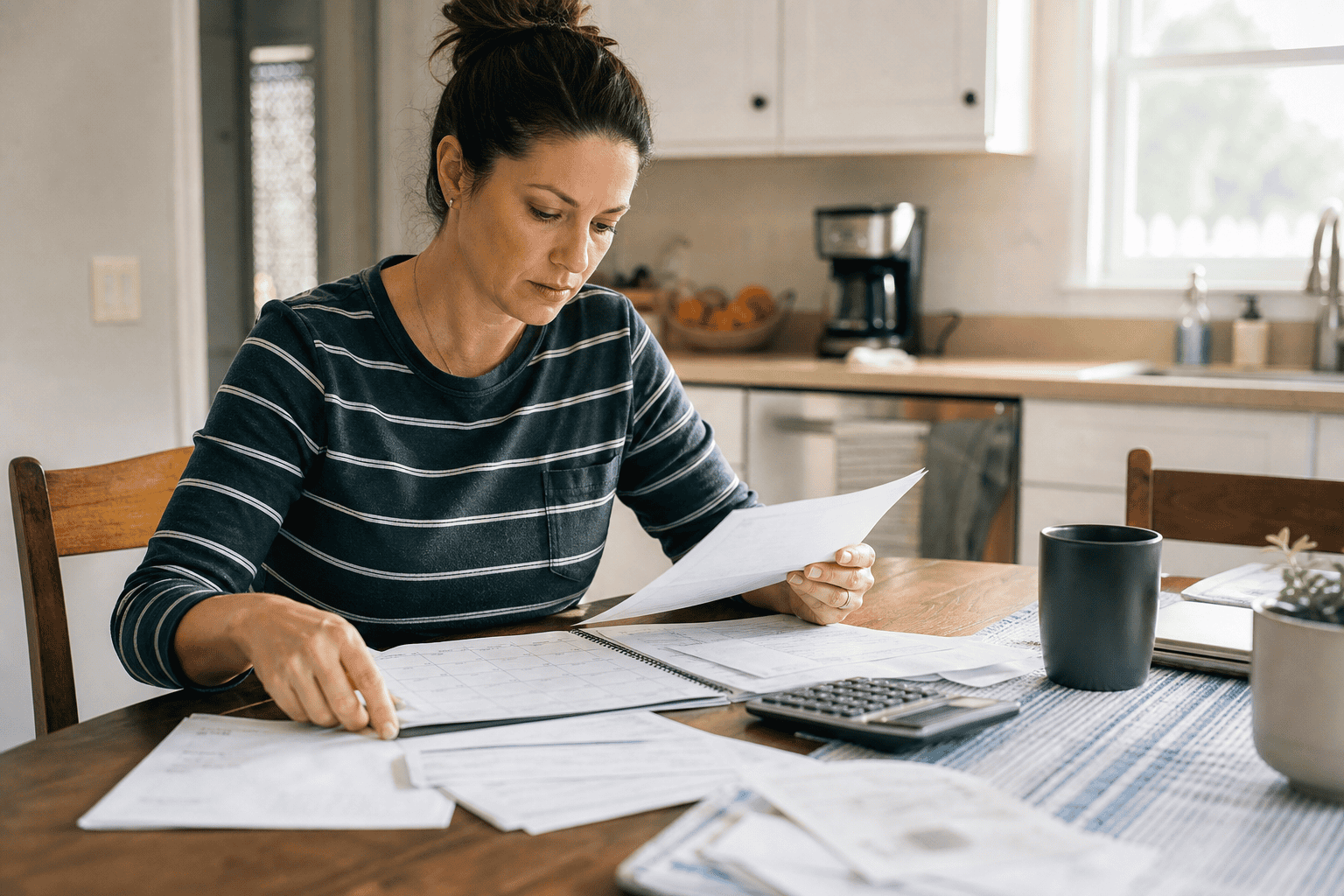 A parent reviews tax documents and a calendar while planning for the 2026 Child Tax Credit.