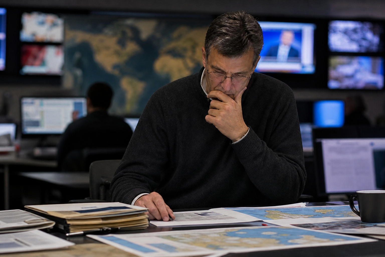 Analyst reviewing a world map while studying geopolitics explained