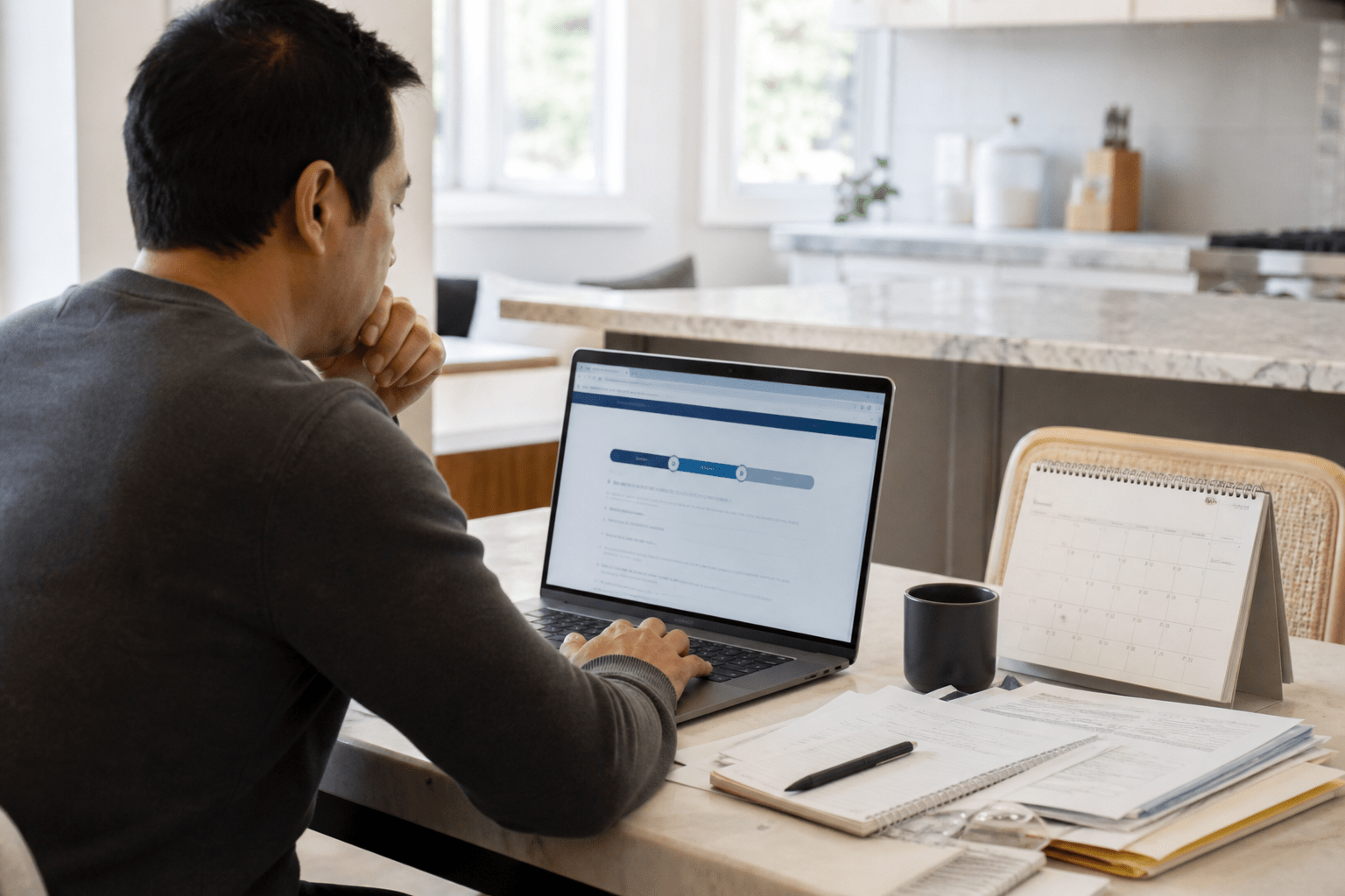 Tax refund status page on a laptop beside a tax calendar and organized documents