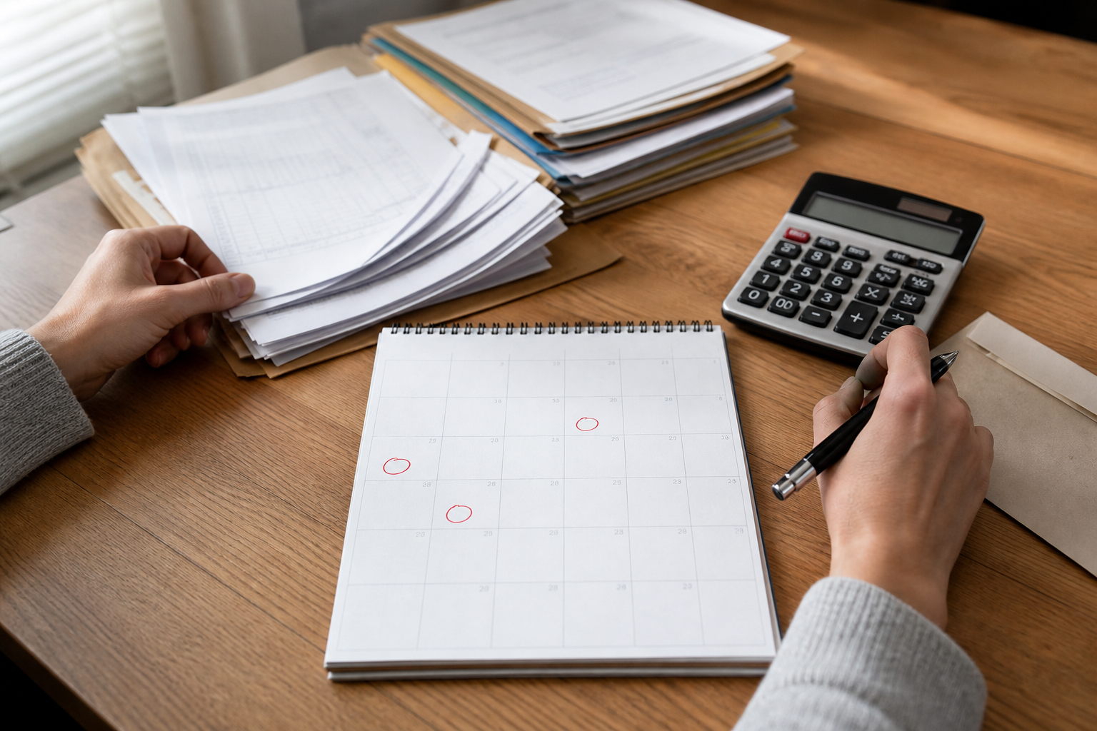 IRS automatic penalty relief records checked with a calendar and calculator