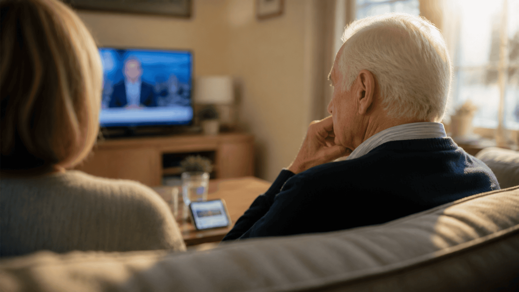 Family checking a Joe Biden news update on television