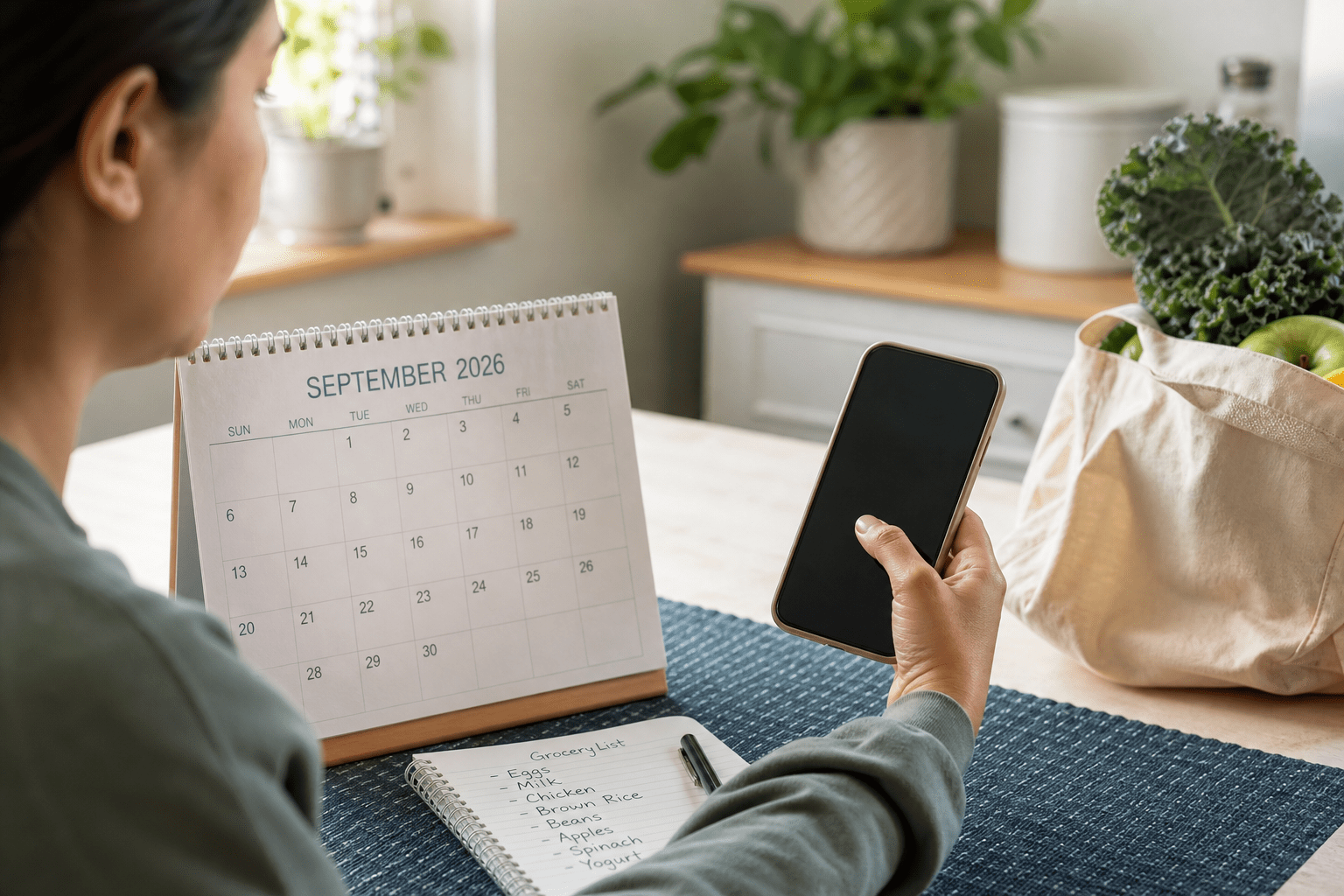 September 2026 EBT reload dates checked beside a calendar and grocery list