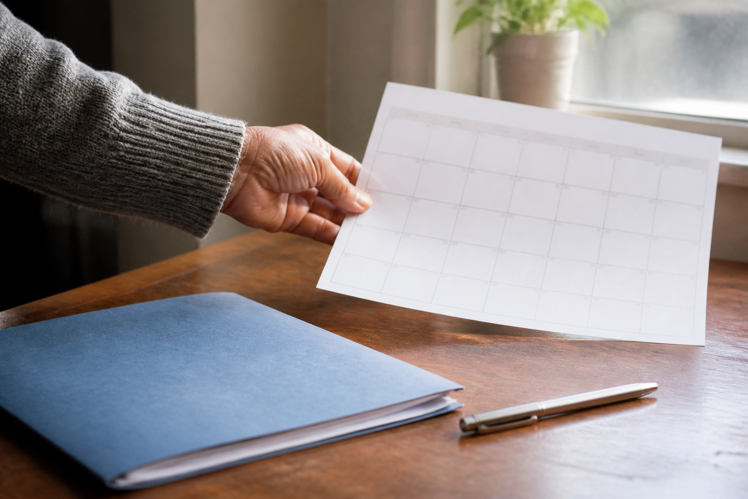SSDI payment dates calendar beside a benefits folder and pen