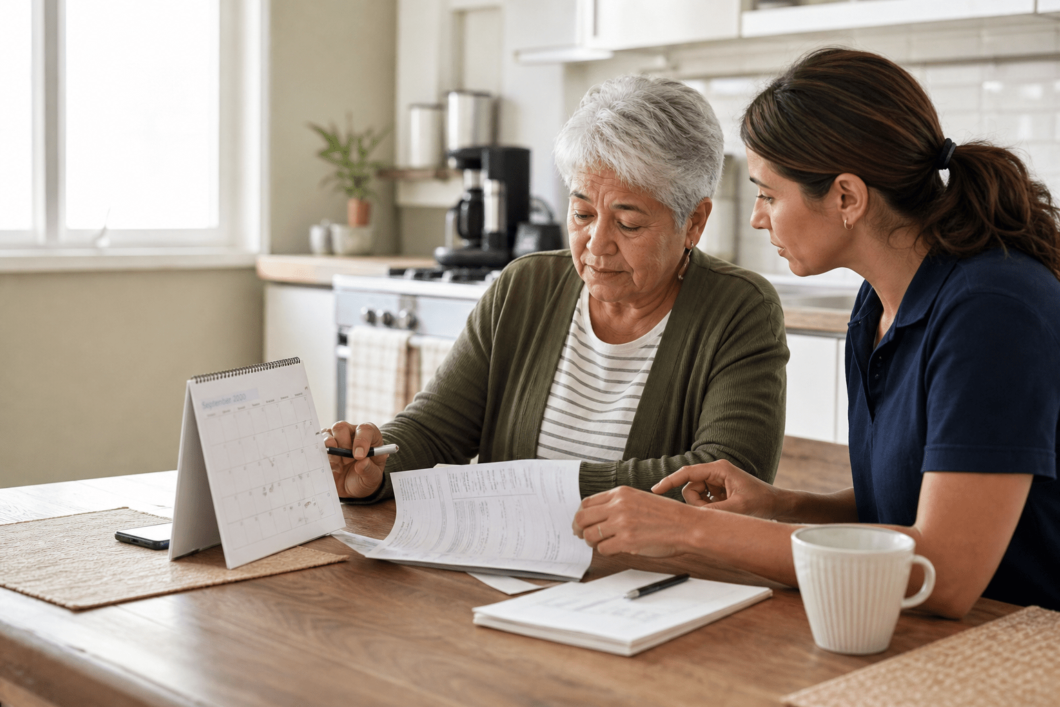 SSI Payment Date for September 2026 calendar reviewed at a kitchen table