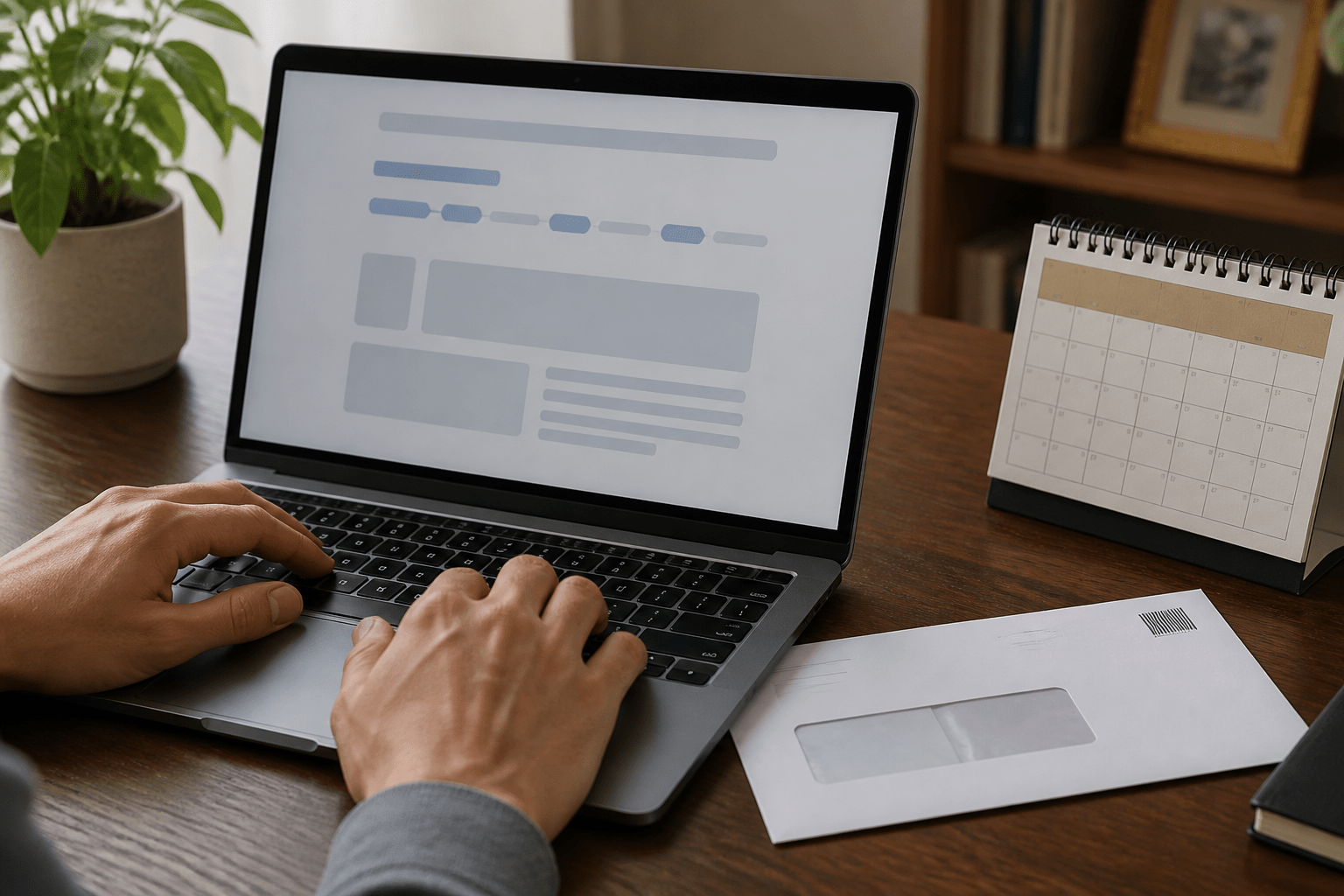 IRS paper return processing status checked on a laptop beside a calendar